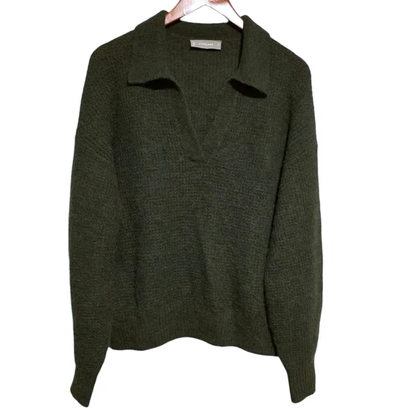 Everlane The Alpaca Waffle Stitch Polo in Olive Size Medium - Picture 3 of 5
